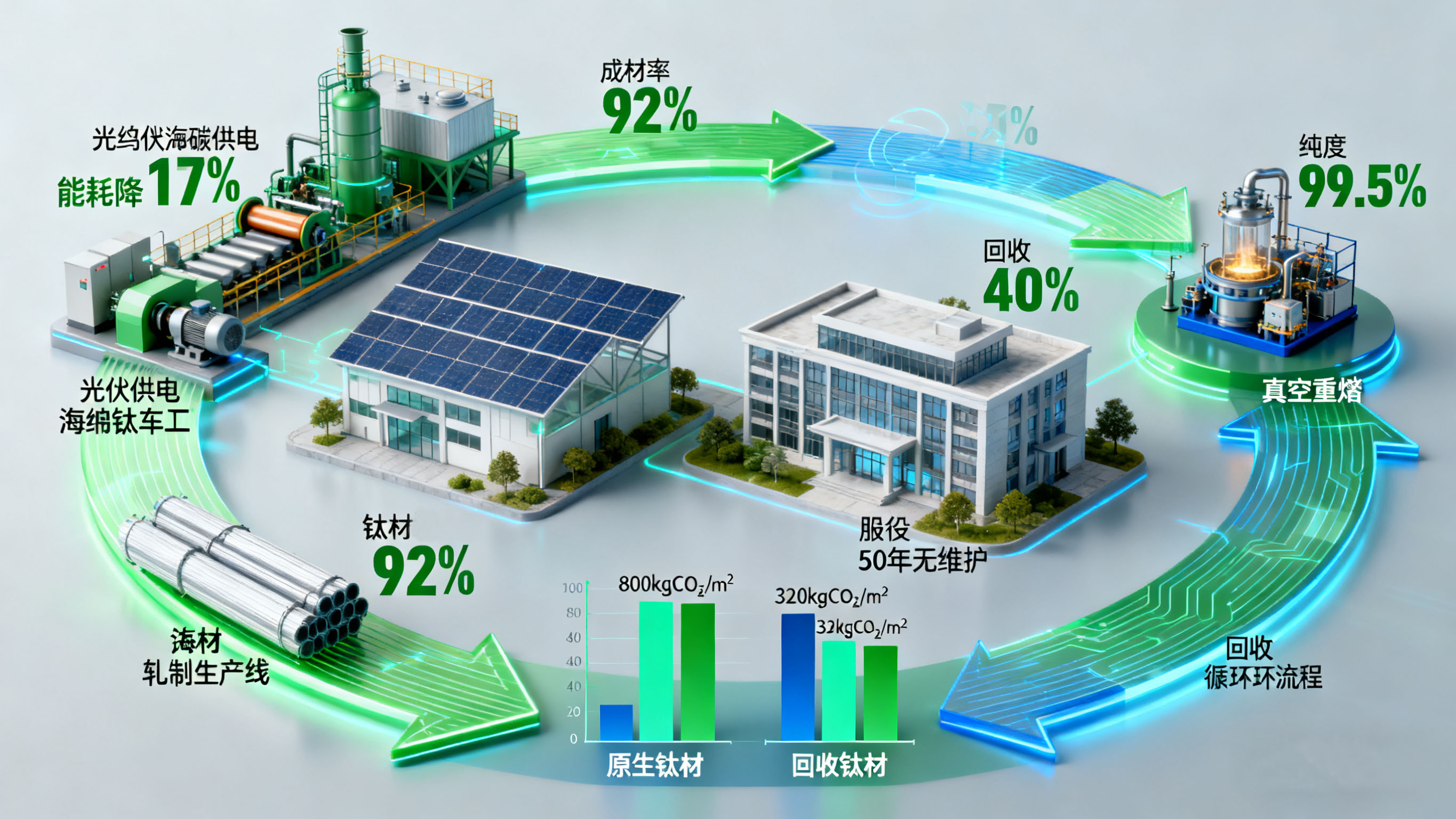 全生命周期低碳：建筑鈦材的綠色生產(chǎn)與循環(huán)利用技術進展 —— 海綿鈦低碳冶煉、構件回收工藝與碳足跡優(yōu)化的產(chǎn)業(yè)實踐